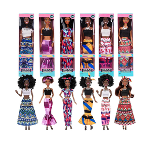 dollbie 6 Pack African American Fashion Dolls Set with Mix & Match Outfits – 11.5" Posable Black Dolls & 5 Accessories Each (Crown, Necklace, Headscarf & More) + Pink Gift Case