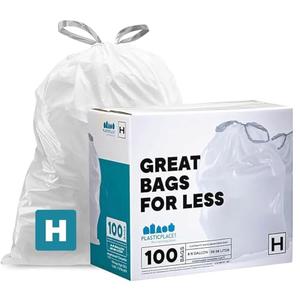 Plasticplace Trash Bags, Compatible with Simple human Code H, 8-9 Gallon Trash Can Liners, White Drawstring Garbage Bags, 100 Count Heavy Duty, 2 Pack