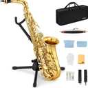 Eastar AS- Student Alto Saxophone E Flat Gold Lacquer Alto Beginner Sax Full Kit With Carrying Sax Case Mouthpiece Straps Reeds Stand (Golden)