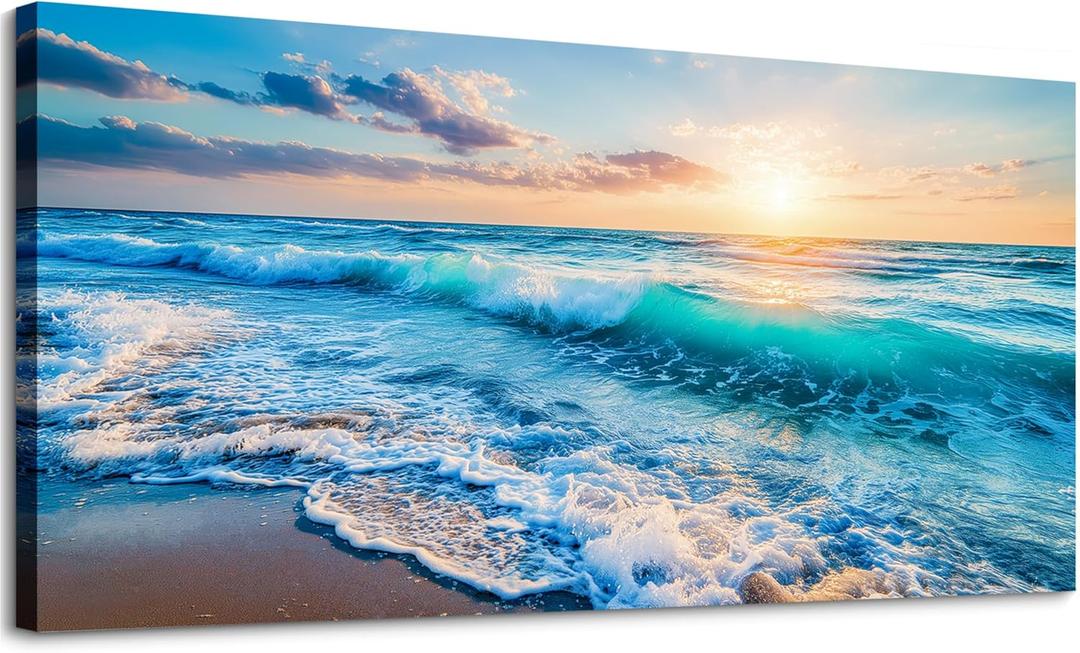 SLYCAY Large Wall Art for Living Room, Ocean Sunset Landscape Canvas Wall Art Prints, Nature Coastal Wall Decor Beach Prints Paintings Dining Room Bathroom Kitchen Artwork 24"X48"