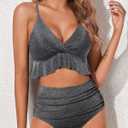 Tempt Me Women High Waisted Ruffle Bikini Set Two Piece Swimsuits Flounce Tummy Control Bathing Suit (Black, L)