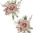 MAFELOE Wrist Corsage and Boutonniere Set Artificial Rose Flowers Accessories for Groom Bride Groomsmen Bridesmaids Wedding Party Prom Suit - Pink B 2 Pieces