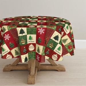 Horaldaily Christmas Tablecloth 6060 Inch Round, Green Tree Snow Red Washable Table Cover for Party Picnic Dinner Decor
