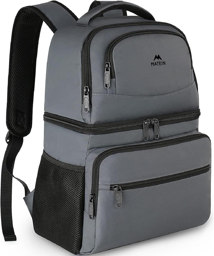 MATEIN Cooler Backpack, 26 Cans Insulated Lunch Backpack for Men Women, Leakproof Double Layer Lunch Cooler Bag Lightweight Soft Lunch Backpack with Cooler Compartment, Beach Camping Hiking Beer Gifts (Austere Grey)