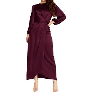 Women's Elegant Empire Waist Long Sleeve Satin Maxi Dress (Small, Burgundy)