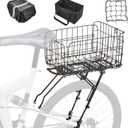 Rear Bike Rack with Basket- Bicycle Cargo Rack with Waterproof Cover, Liner and Cargo Net, Bike Storage Basket for 26" - 29" and 700c Bikes