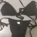 MIYOUJ Women Halter String Bikini Set Sexy Thong Cheeky Two Piece Swimsuits Solid Color Bathing Swimwear (Black, S)