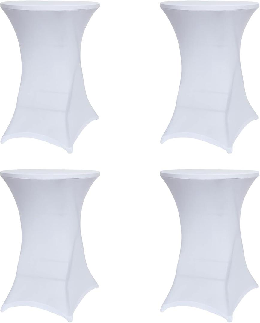 Obstal Cocktail Table Covers Stretch Spandex White Cocktail Table Cover Cloth for Wedding, Banquet and Party (30"-32" Diameter x 42" Height,4Pc)