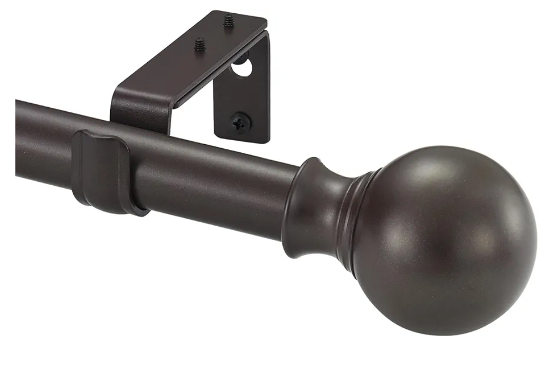 Window Curtain Rods 72 to 144 Inches, 1 Inch Diameter Adjustable Drapery Rod, Decorative Heavy Duty Curtains Rod with Fancy Round Finials for Living Room, Bedroom, Patio, Matte Brown