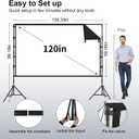 Projector Screen with Stand, TOWOND 120 inch Portable Projector Screen Black Backing, Outdoor Movie Screen 16:9 4K HD Wrinkle-Free Projection Screen with Carry Bag for Backyard Sports Viewing Parties