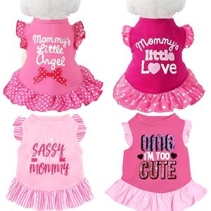 XPUDAC 4 Pack Pet Dog Dress Dog Clothes Girl Puppy Shirt Yorkie Clothes Cute Doggie Dress Pet Apparel for Small Dogs and Cats (Pink Angel, Small(4.5-8lbs))