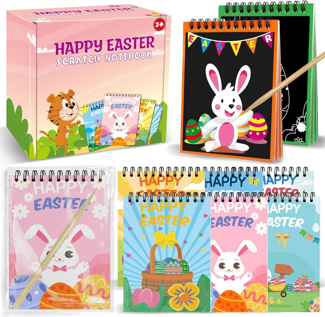 24 Pack Scratch Books Easter Party Favors, Rainbow Scratch Notebook Paper Bulk for Kids Student Classroom School Gifts Prizes, Easter Basket Goodie Bag Fillers Stuffers