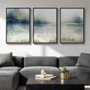 Large Framed Abstract Landscape Wall Art, 3 Piece Blue Watercolor Canvas Prints Paintings Artwork for Walls, Misty Lake Mountain Nature Pictures for Living Room Entryway Bedroom Wall Decor 20x30 In