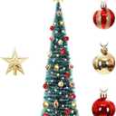6FT Pop-Up Christmas Trees with Lights: Christmas Trees with 100 LED Lights - Collapsible Christmas Tinsel Trees Christmas Decorate for Home Apartment Room Holiday Party Inside Outside (Peacock Blue)