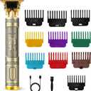 Cordless Electric Hair Trimmer with 10 Guide Combs, Professional Rechargeable T Beard Trimmer Shaver for Men, Zero Gapped Hair Clippers Cutting Grooming Kit for Barbers and Stylists