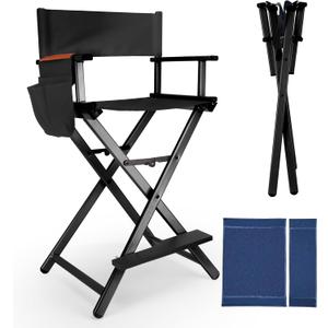 30" Extra Tall Folding Directors Chairs for Makeup Artist and Client, 2 Set Replacement Cover, Storage Side Bags, Portable Footrest, Aluminum Frame 330 lbs Capacity