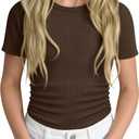 Girls' Shirt Short Sleeve Basic Top Tween Summer Ribbed T-Shirt Teen Cute Fitted Soft Tee for Kids Aged 5-14 (Black)
