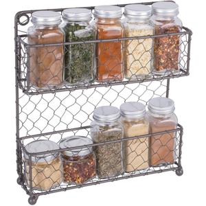 DII Farmhouse Vintage Decorative Metal Pantry Spice Rack Organizer, 9.45Lx2.3Wx10H, 2 Tier Spice Rack - Rustic