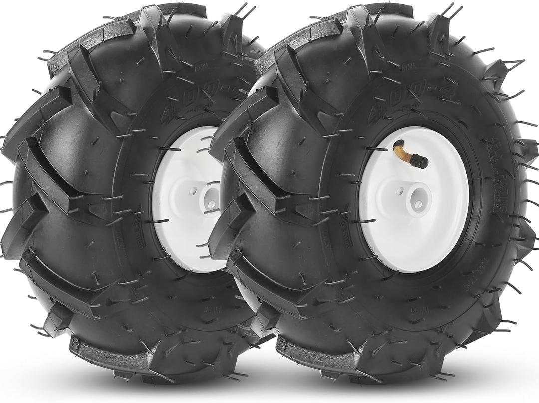 AR-PRO 11x4.00-4 Tiller Tire and Wheel Set, 3/4" Axle Bore, 2-Pack
3-1/8" Centered Hub, 4-Ply Pneumatic Tire, Compatible with Craftsman & Troy-Bilt Tillers
