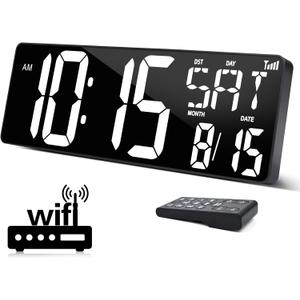 XREXS 16.5 in Large Display Wall Clock with Temperature/Date/Week, LED Big Digital Timer Clock with Remote Control, Alarm Clock for Home and Office, Auto-dimming