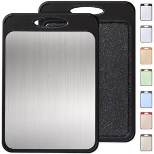 Stainless Steel Cutting Board, Best Non Toxic Cutting Boards for Kitchen, Double Sided Metal Chopping Board for Meat/Vegetables, Stainless Steel/Wheat Straw PP, Kitchen Gifts Easy to Clean 16”×11”