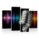 Silvery Microphone Canvas Wall Art, Musical Audio Recording Equipment Poster Prints Artwork for Home Bedroom Music Room Studio Wall Decor, 48"x32"x4 Panels