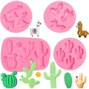 2 x Cactus Silicone Fondant Moulds 4 Pcs, Alpaca Cactus Llama Mold for Cake Decoration Chocolate Candy Sugar Cupcake Topper Cake Pop Popsicle Polymer Clay Crafts