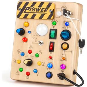 Joyreal Montessori Toddler Busy Board, 19 Led Wooden Sensory Board Educational Toy, Montessori Toys for 1-6 Year Old, Travel Toys Gifts for Toddlers Boys and Girls