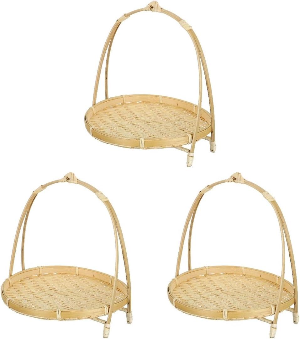3pcs Bamboo Snack Stand Snack Storage Bowl Basket Fruit Food Storage Basket Sundries Woven Hamper Woven Tray Fruit Dessert Willow Manual Bamboo Weaving