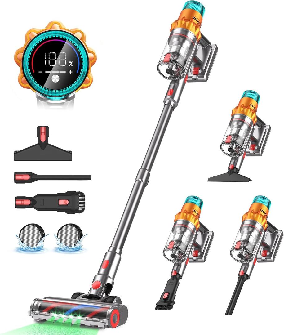 REBANIC Cordless Vacuum Cleaners for Home, 8-in-1/65Min/600W/48Kpa Powerful Suction, Self-Standing Cordless Stick Vacuum Cleaner, Lightweight Anti-Tangle Rechargeable Vacuum for Floor/Carpet/Pet Hair/Car