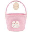 OIAHOMY Gift Basket with Handle, Personalized Baby Basket for Kids, Woven Rope Gift Empty for Toys, Baby Treasure Hunt Baskets with Wooden Card for Boys and Girls - Pink