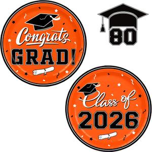 Graduation Party Supplies 2026 Graduation Party Dinnerware Orange Disposable Paper Plates for Congrats Grad Party Decorations, Serve 80
