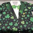 Eciodci Men's St Patricks Day T-Shirts Novelty 3D Printed Shamrock Tuxedo Tees Shirt Clover Leaves Casual Short Sleeve Shirts (XX-Large, Green 7)