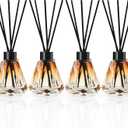 Reed Diffuser Set - 4 Empty Bottles with 20 Sticks, Delicate Gold Leaf Decor, Glass Fragrance Diffuser with Lids for Home, Bathroom | Refillable, Diamond Style (4 PCS Black)