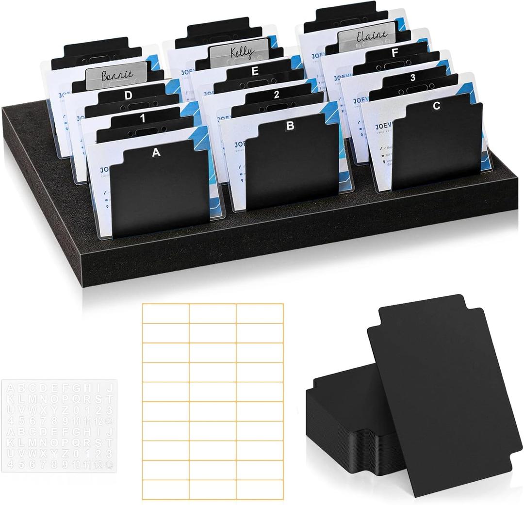 30 Pcs Black Name Badge Dividers 3" x 4"Trading Card Dividers Plastic with A-Z tab Alphabet Stickers Blank DIY Stickers Recipe Index Cards Tray Index Cards Organizer for Note ID Not Included The Tray