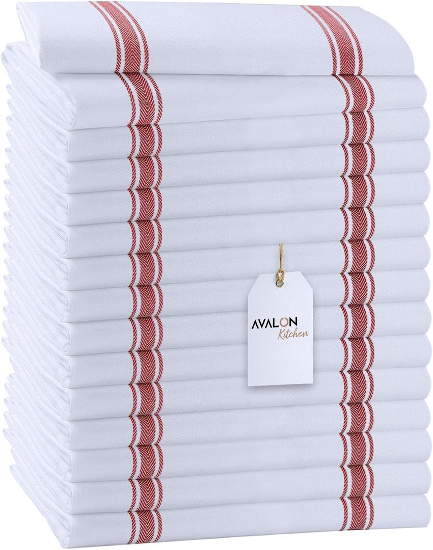 Avalon Kitchen Dish Towels Set (Value Pack of 15) Size 15x25 Inch, 100% Cotton Soft & Absorbent Kitchen Towels, Tea Towels, Reusable Cleaning Cloths for Household Cleaning (Red)