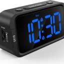 Odokee Digital Dual Alarm Clock for Bedroom, Easy to Set, 0-100% Dimmer, USB Charger, 5 Sounds Adjustable Volume, Weekday/Weekend Mode, Snooze, 12/24Hr, Battery Backup, Compact for Bedside(Blue) (Black - Blue Led)