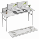 TEMI Long Computer Desk Folding Table - No Assembly, Compact 55.1" Foldable Desk with Power Outlets & USB Charging Port, Portable Lagre Office Desk, Ideal Large Study Table for Narrow Spaces, White Ash