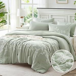 MaiRve Embroidery Full Size Comforter Set Blue Grey, Farmhouse Western Boho Bedding Set 7 Pieces, All Season Bed in A Bag Comforter Set with Sheets, Pillowcases & Shams