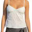 Women Y2k Babydoll Tank Tops Lace Trim V Neck Crop Cami Spaghetti Strap Peplum Top Summer Cute Aesthetic Flowy Shirts (White, S)