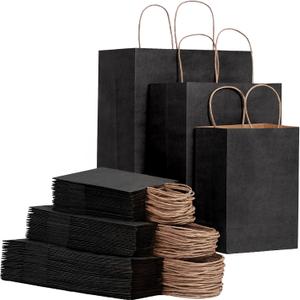 FACEBAG 90 Pack Black Kraft Paper Bags with Handles Bulk, Assorted Sizes Gift Bags for Favors Grocery，Retail，Party，Festival，Wedding，Birthday，Shopping，Business，Goody Craft Merchandise Take Out Sacks
