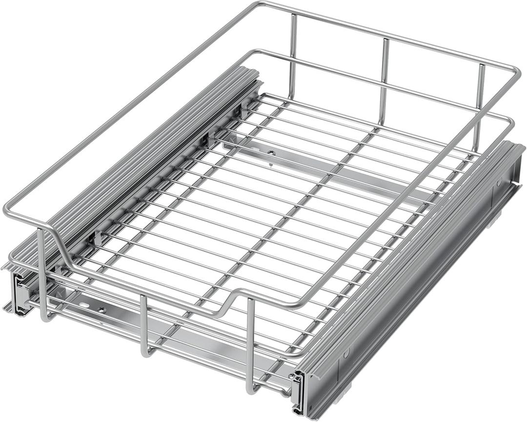 Pull Out Cabinet Organizer 11" W X 17" D, Slide Out Drawers For Kitchen Organizers and Storage, Pull Out Drawers For Cabinets Capacity Heavy Duty Caddy, Cabinet Shelves Chrome-Plated, Bathroom Pantry