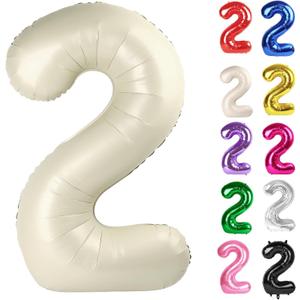 Cream Number 2 Balloon 40 Inch, 2 Balloon Number, 2nd Birthday Decorations for Baby Girls Boys Toddlers