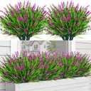 Bassion 24 Bundles Fake Lavender Artificial Flowers for Outdoors, Fuschia