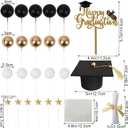 Graduation Cake Toppers - Graduations Cap Diploma Balls Congrats Grad Cake Decorations for 2026 High School College Senior Graduation Supplies (Black Gold White)