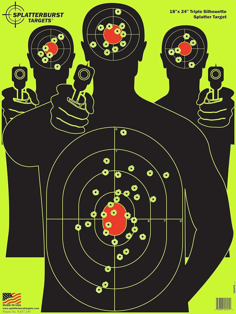 Splatterburst Targets - 18 x 24 inch - Triple Silhouette Splatter Target - Easily See Your Shots Burst Bright Fluorescent Yellow Upon Impact - Made in USA (25 pack)
