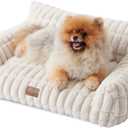 Joydeco Cat Couch for Pets, 30 inch Plush Pet Sofa, Cat Bed for Indoor Cats with Removable Washable Cover, Supportive Pet Sofa, Cream