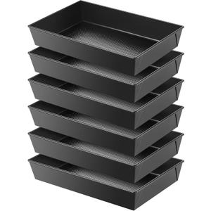 6 Pcs Detroit Style Pizza Pan 10 x 14 x 2.36 Inch Non Stick Rectangle Deep Pizza Pans Pre Seasoned Carbon Steel Sicilian Style Pan Dish Bakeware Kitchenware (Black)