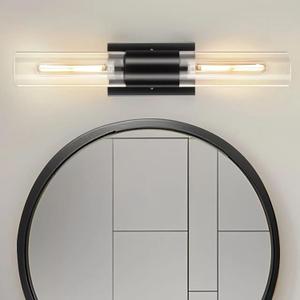 21" Matte Black Bathroom Light Fixtures Over Mirror,2-Light Bathroom Vanity Lights Above Mirror,Modern Hardwired Wall Sconce Lighting for Powder Room Restroom Hallway Kitchen E26 T10 Bulbs(Excluded)