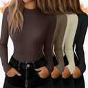 4 Pack Women's Mock Neck Long Sleeve Tops Ribbed Slim Fitted Cotton Thermal Shirts Casual Stretch Tight Base Layer XL